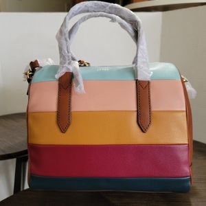 Fossil Leather Sydney Satchel Bright Multi Striped